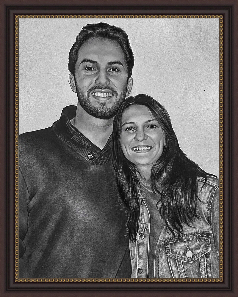 Man and woman pencil portrait from photo